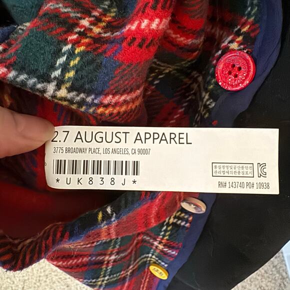 2.7 AUGUST APPAREL Long Black Plaid Wool Blend Lined Button Up Coat Size Small - Picture 10 of 10